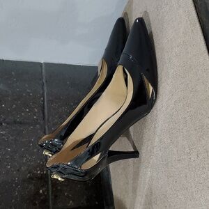 Michael Kors Black Patent Leather Heels Size 7 With MK Emblem
